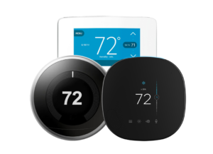 Smart thermostats against a white background