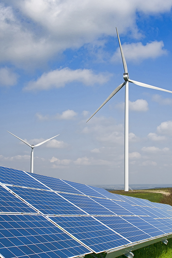 solar panels and wind turbine - Mayors Caucus