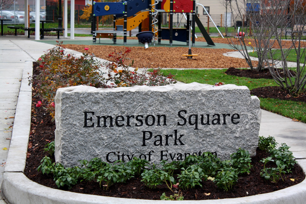Entrance stone marking Emerson Square